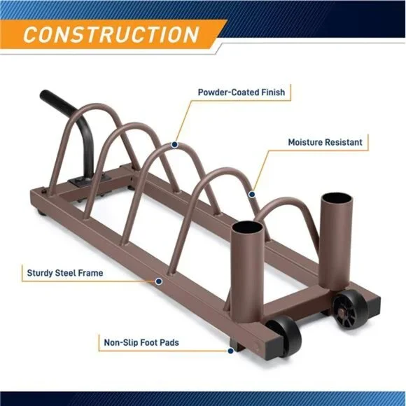 Horizontal Plate and Olympic Bar Rack Organizer with Steel Frame&Transport Wheel